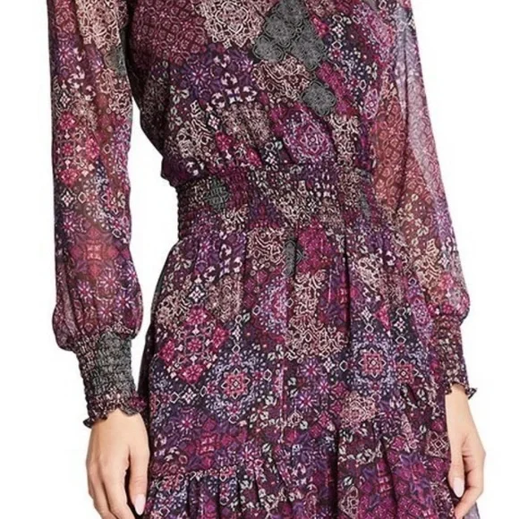 MICHAEL Michael Kors patchwork Georgette smock-waist Floral Long Sleeve Dress - Picture 2 of 14